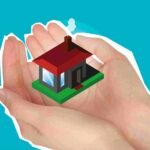 Two hands cradle a small, cartoonish house with a red roof and green lawn against a blue background, symbolizing the protection and care that insurance provides.