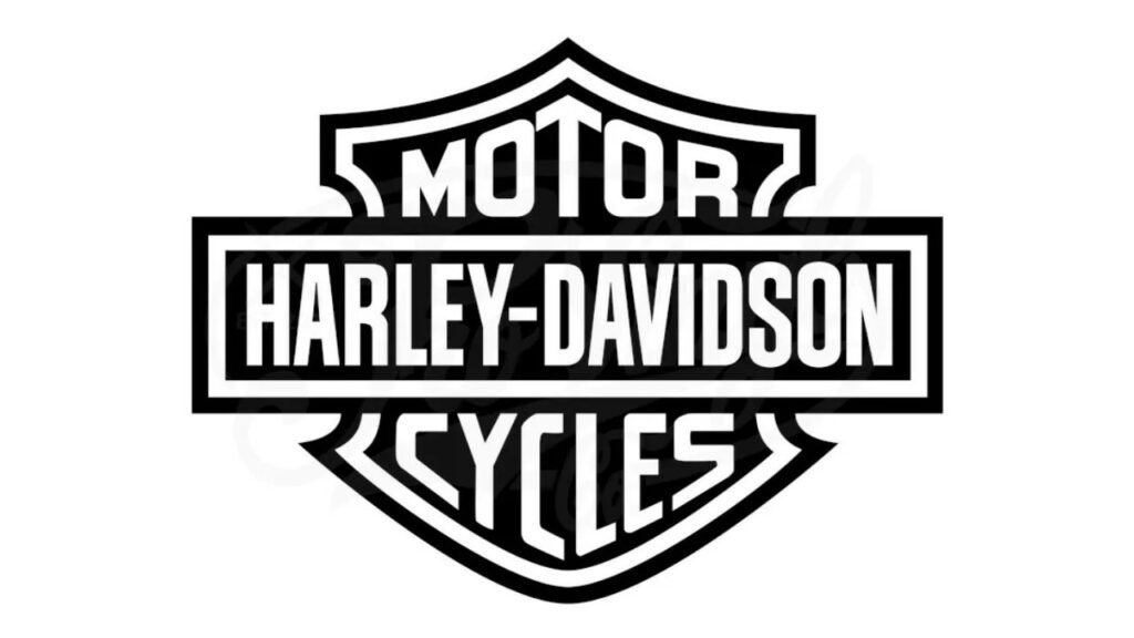 Black and white logo of Harley-Davidson with Motor Cycles text above and below. The design is shield-shaped, with bold lettering in a vintage style.